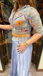 Crop Hand-Embroidered Blazer with Dhoti Skirt