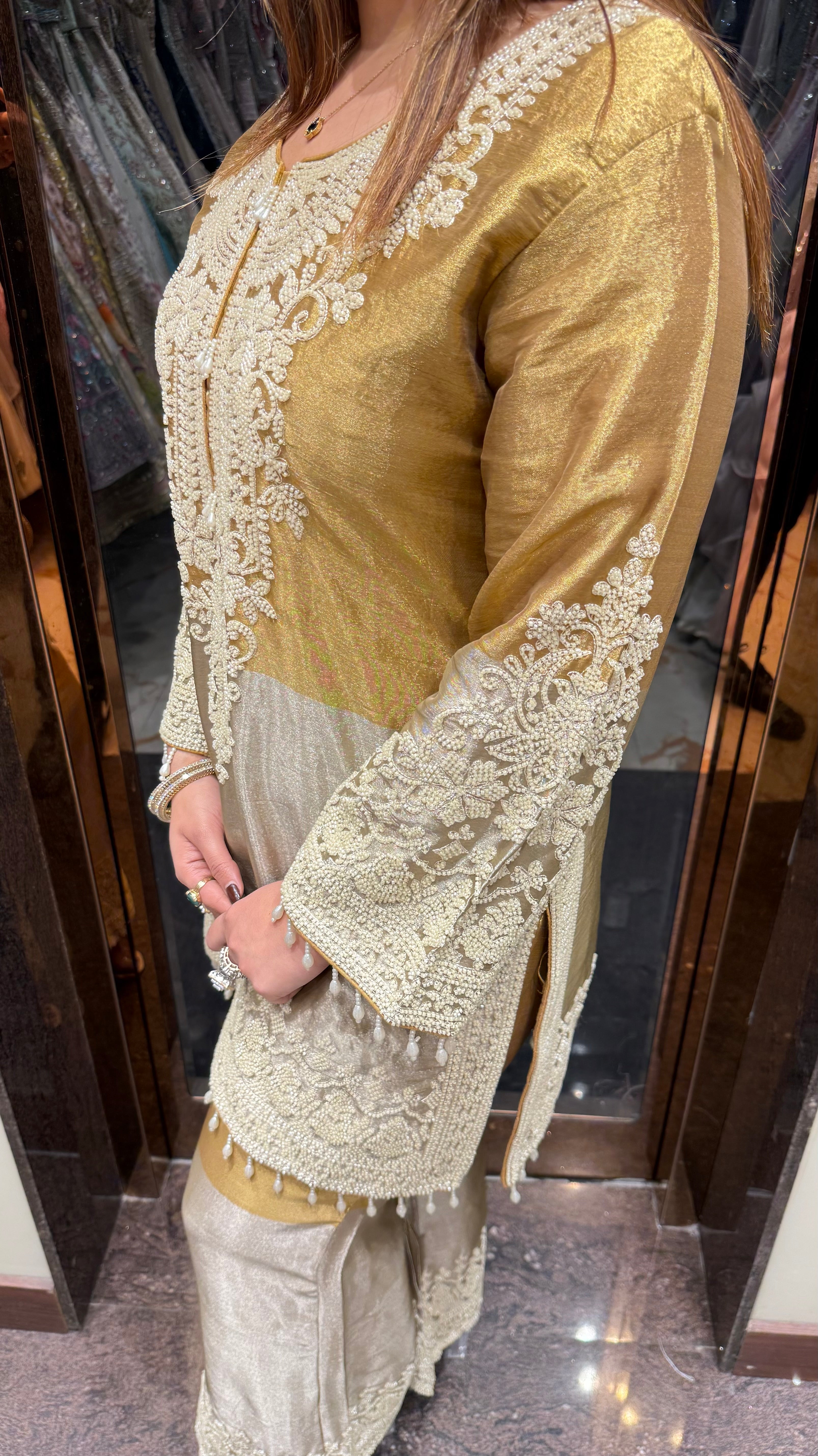 Gold Dual Shade Handwork Suit