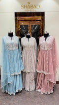 FROSTED PASTEL PEPLUM SHARARA SUIT