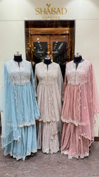FROSTED PASTEL PEPLUM SHARARA SUIT