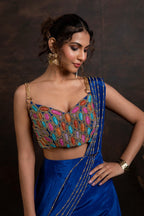 Blue side slit drape saree