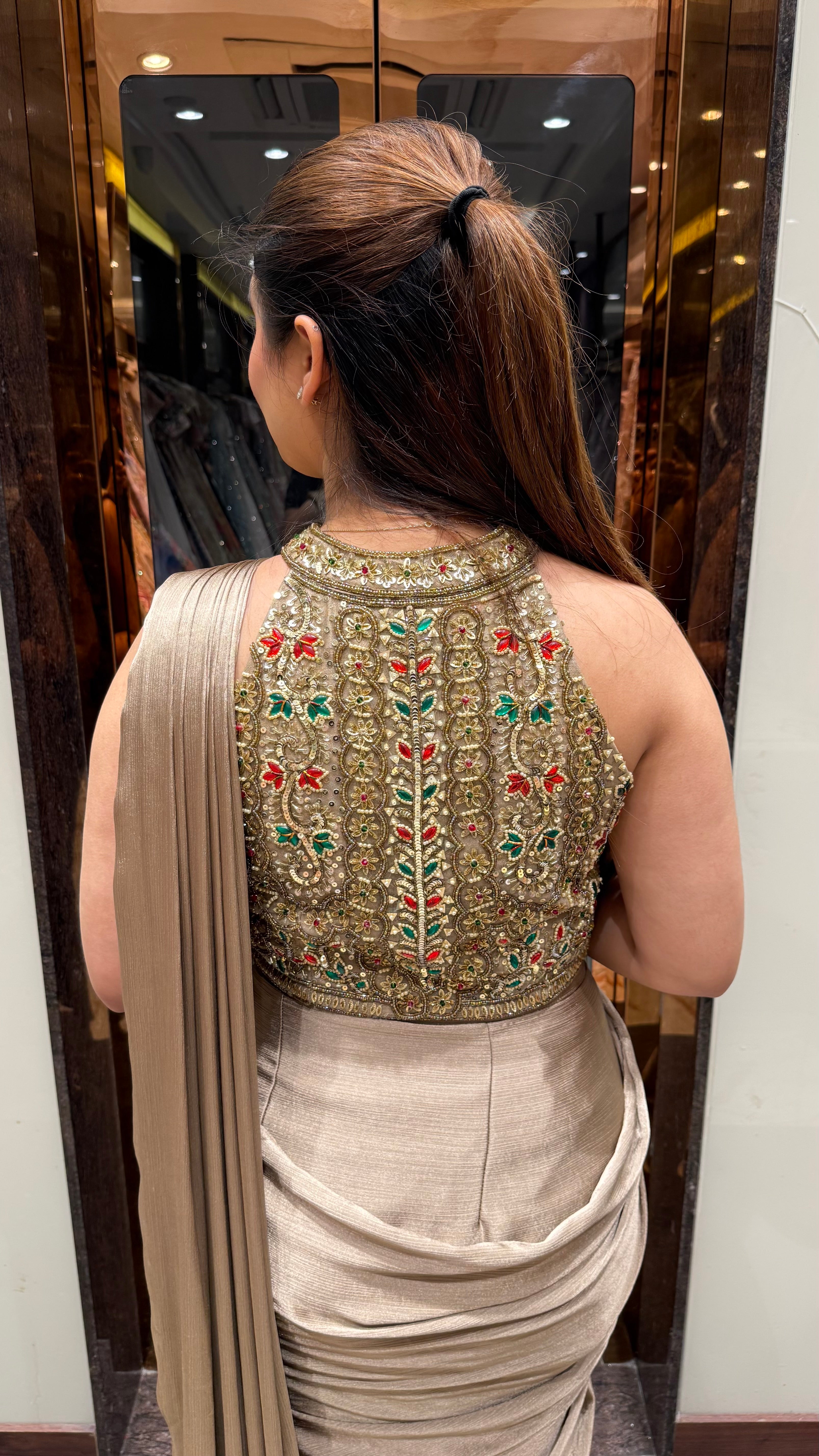ZARINA HALTER NECK DRAPE SAREE