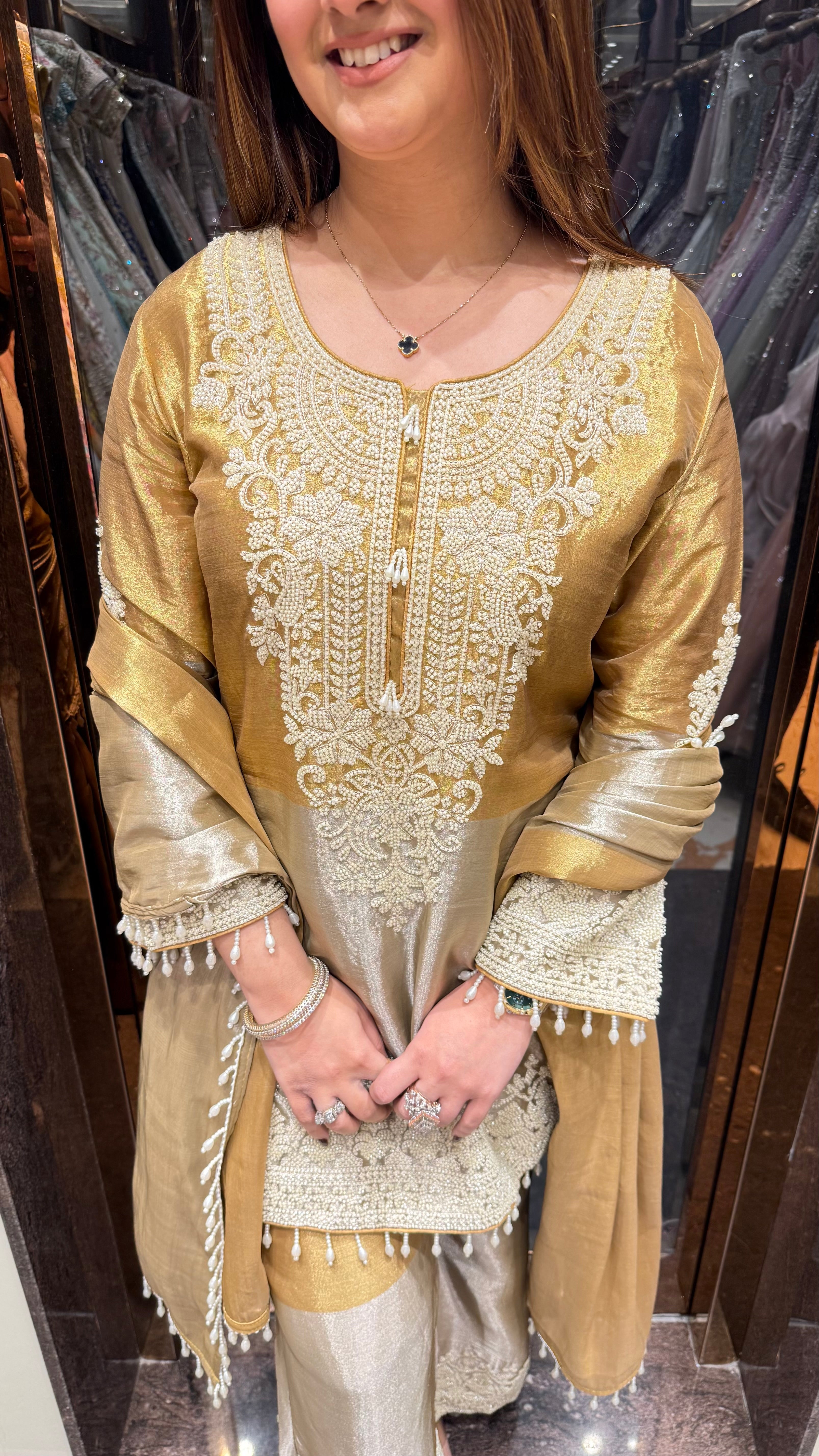 Gold Dual Shade Handwork Suit