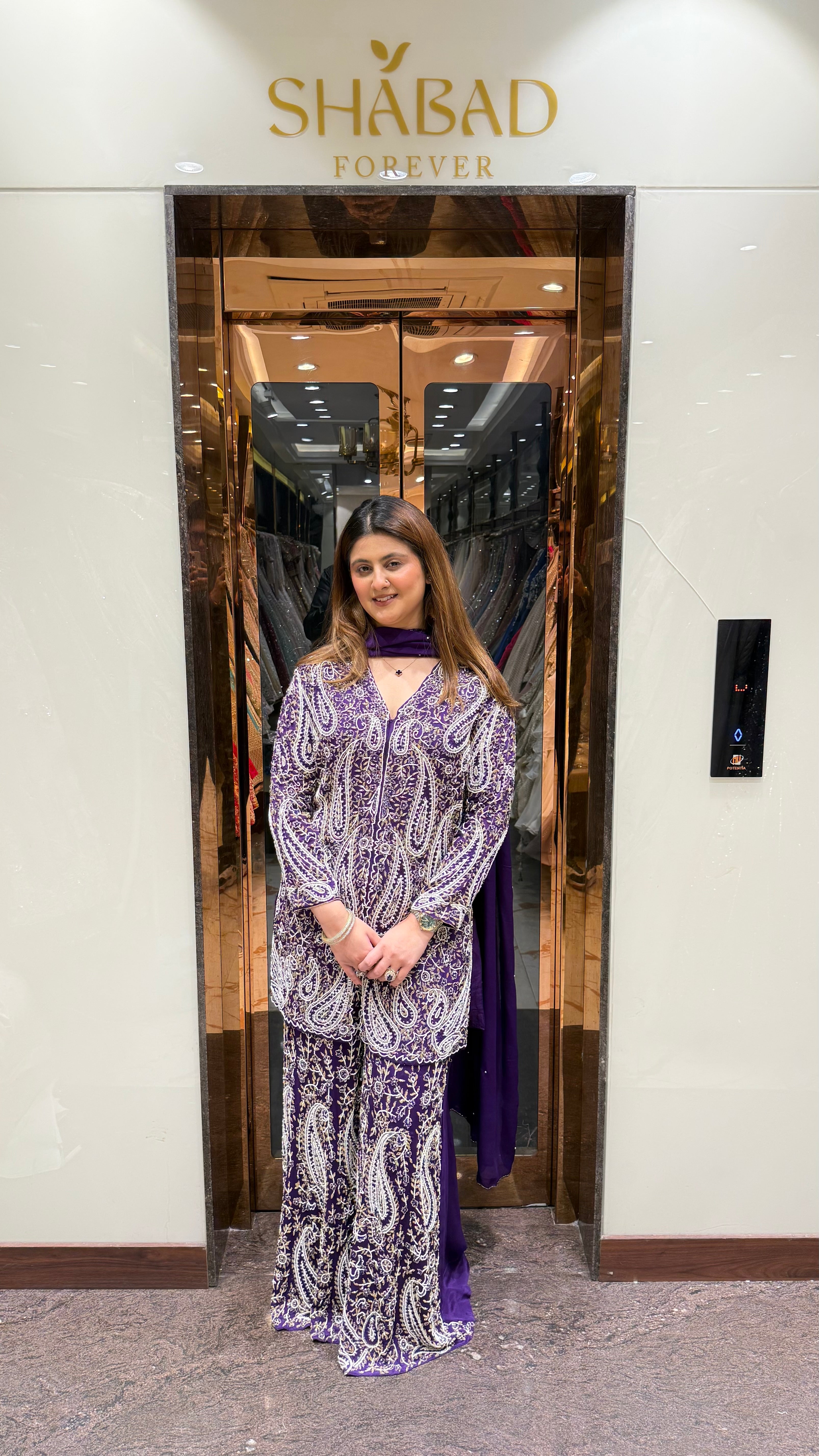 Handwork Chinon Suit With Pearlwork & Katdana Detailing