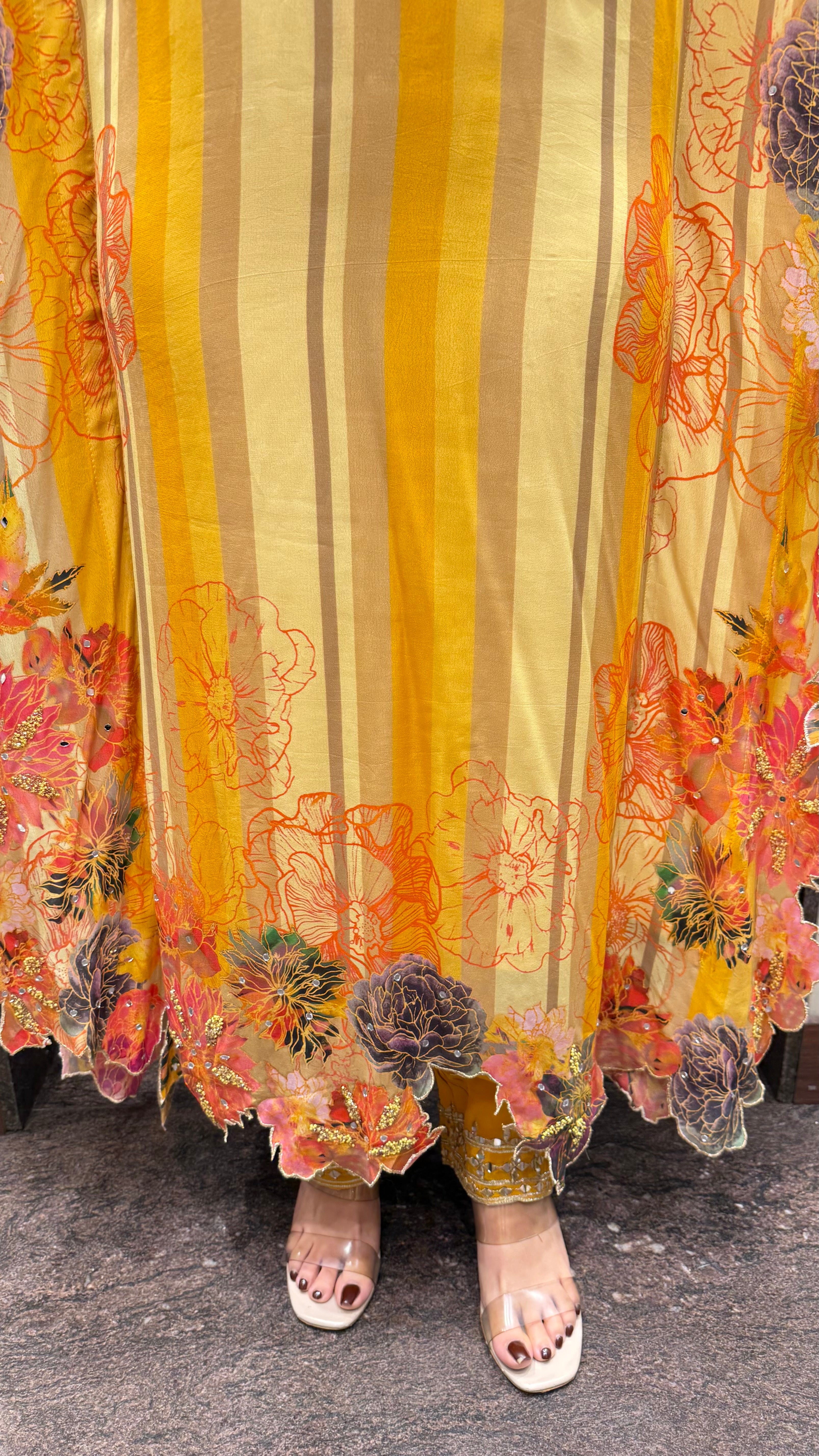 Stripes and multi floral kaftan