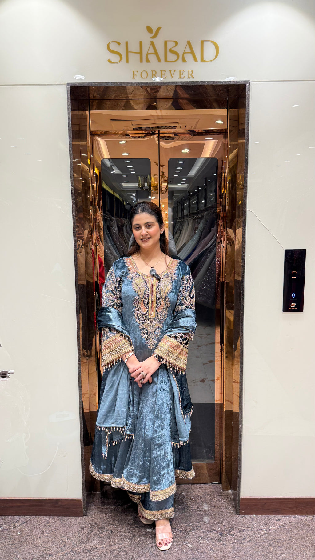 Velvet heavy sleeve embroidered anarkali