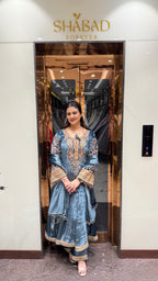 Velvet heavy sleeve embroidered anarkali