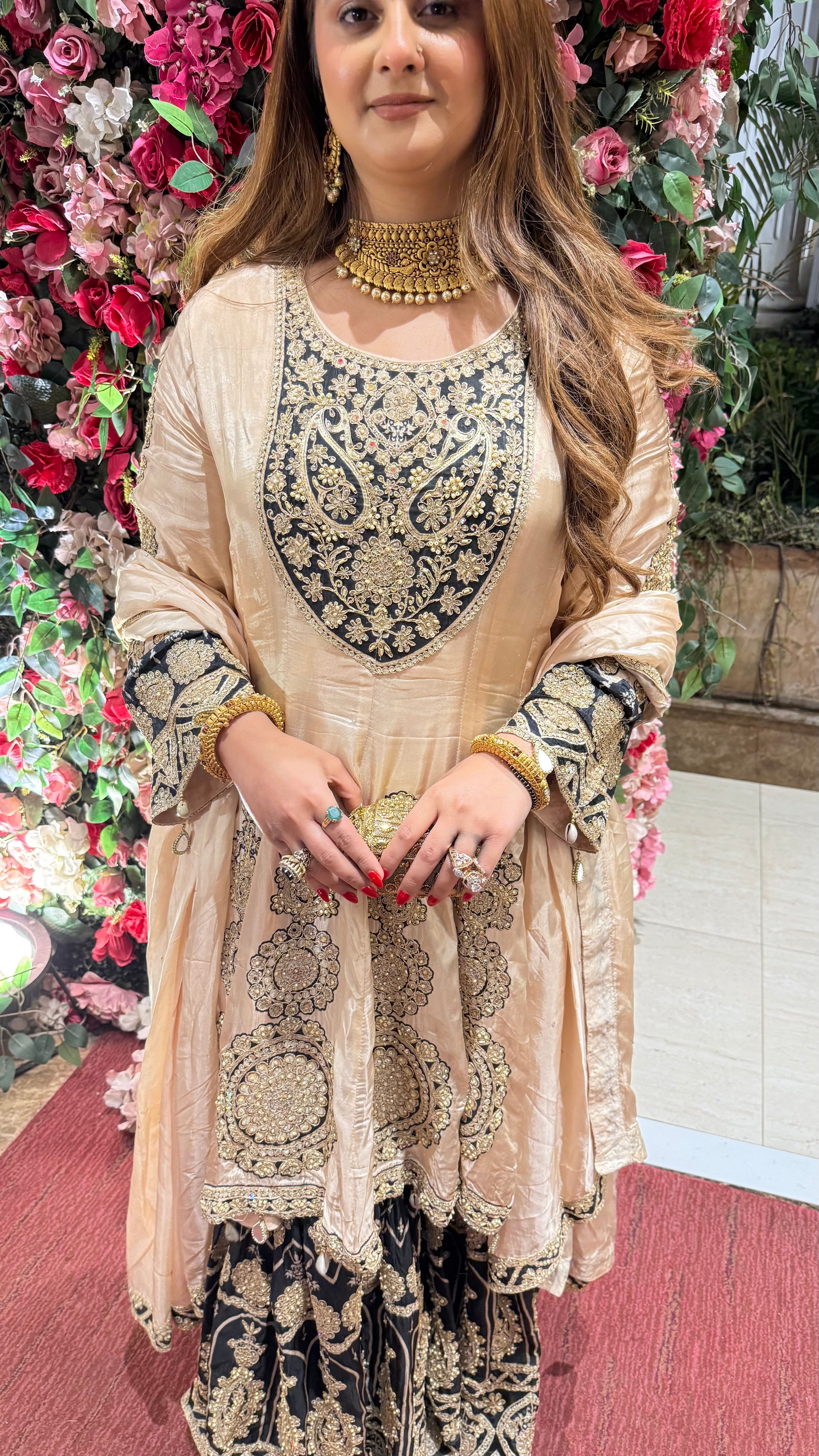 Saira Black Gold Sharara Suit