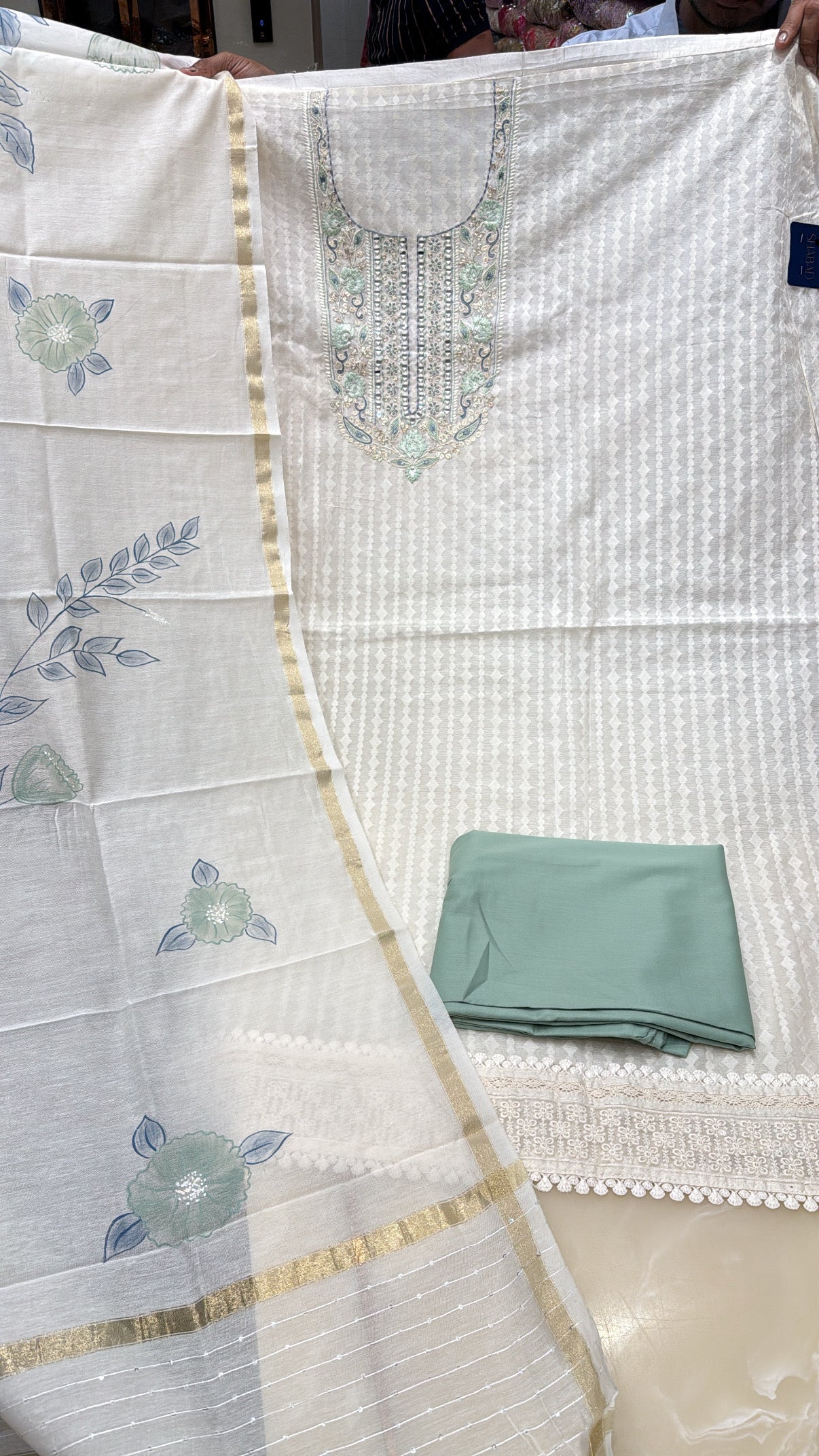 Mint Contrast Maheshwari Cotton Suit
