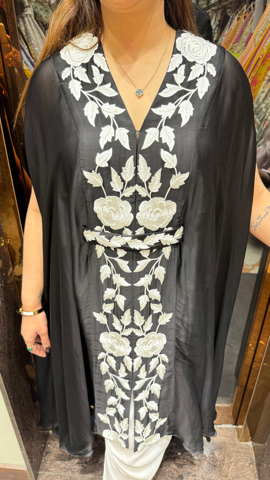 Front tie kaftan with hooked pants and belt