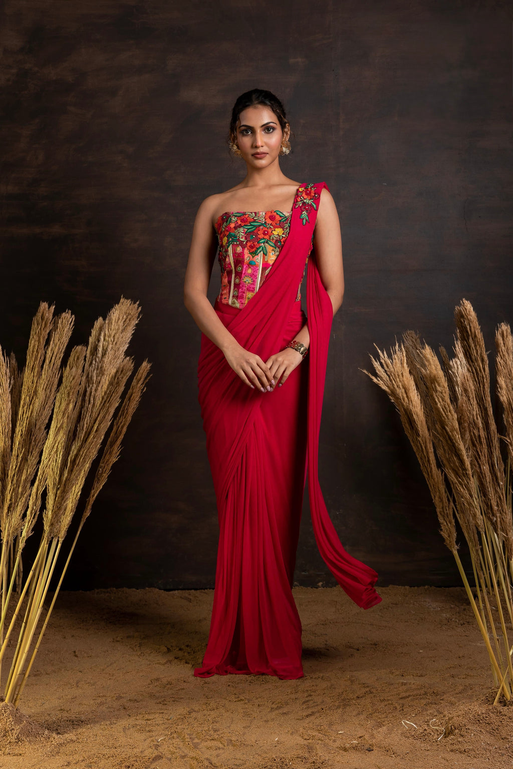 Pink Corset Drape Saree