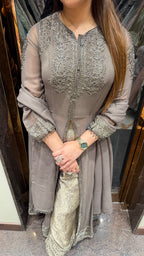 Front cut anarkali with brocade pants