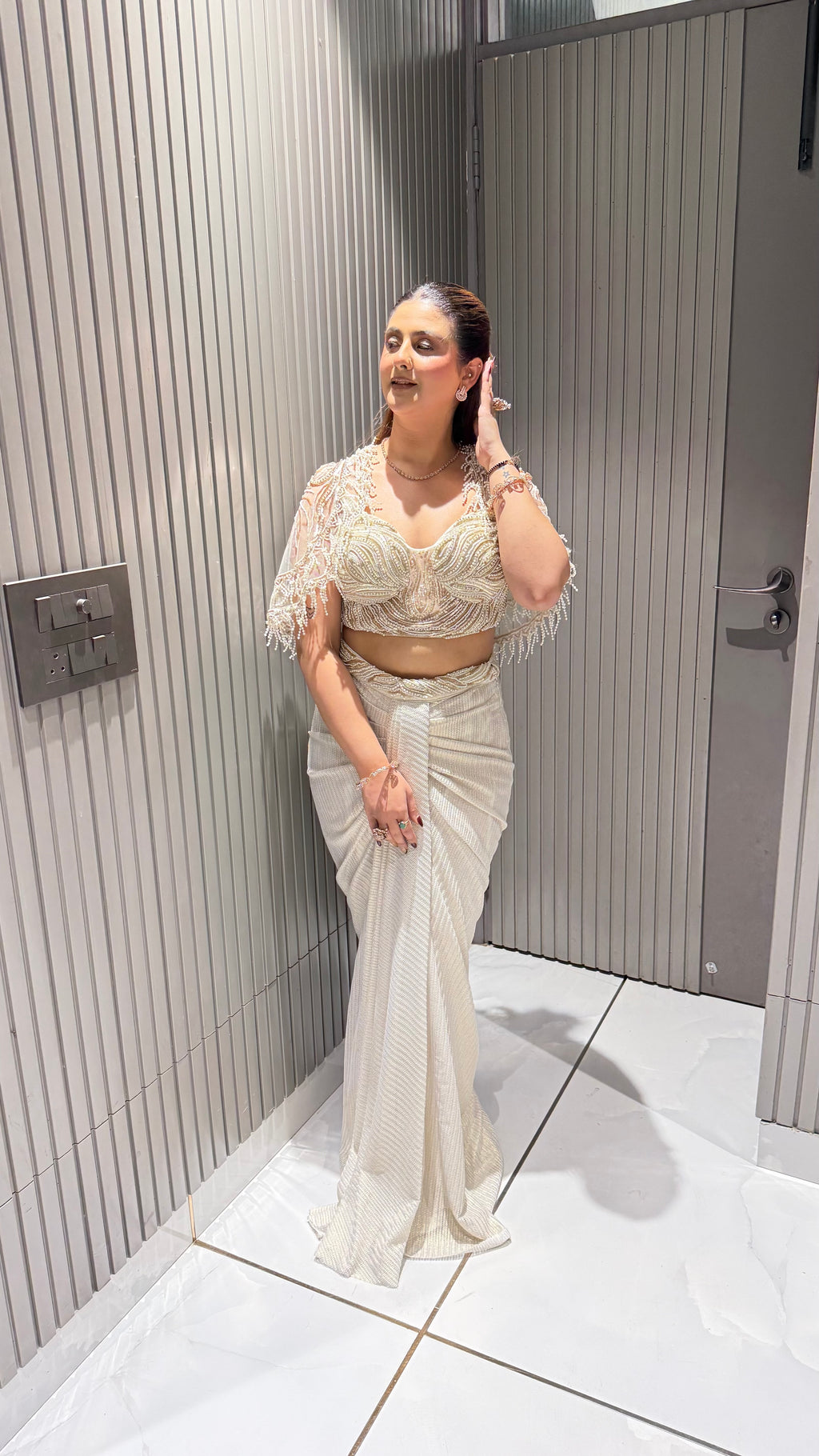 3-piece Indo-Western Cape Set with Drape Skirt