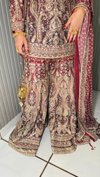 JODHA- WINE HERITAGE PAISLEY SHARARA SUIT