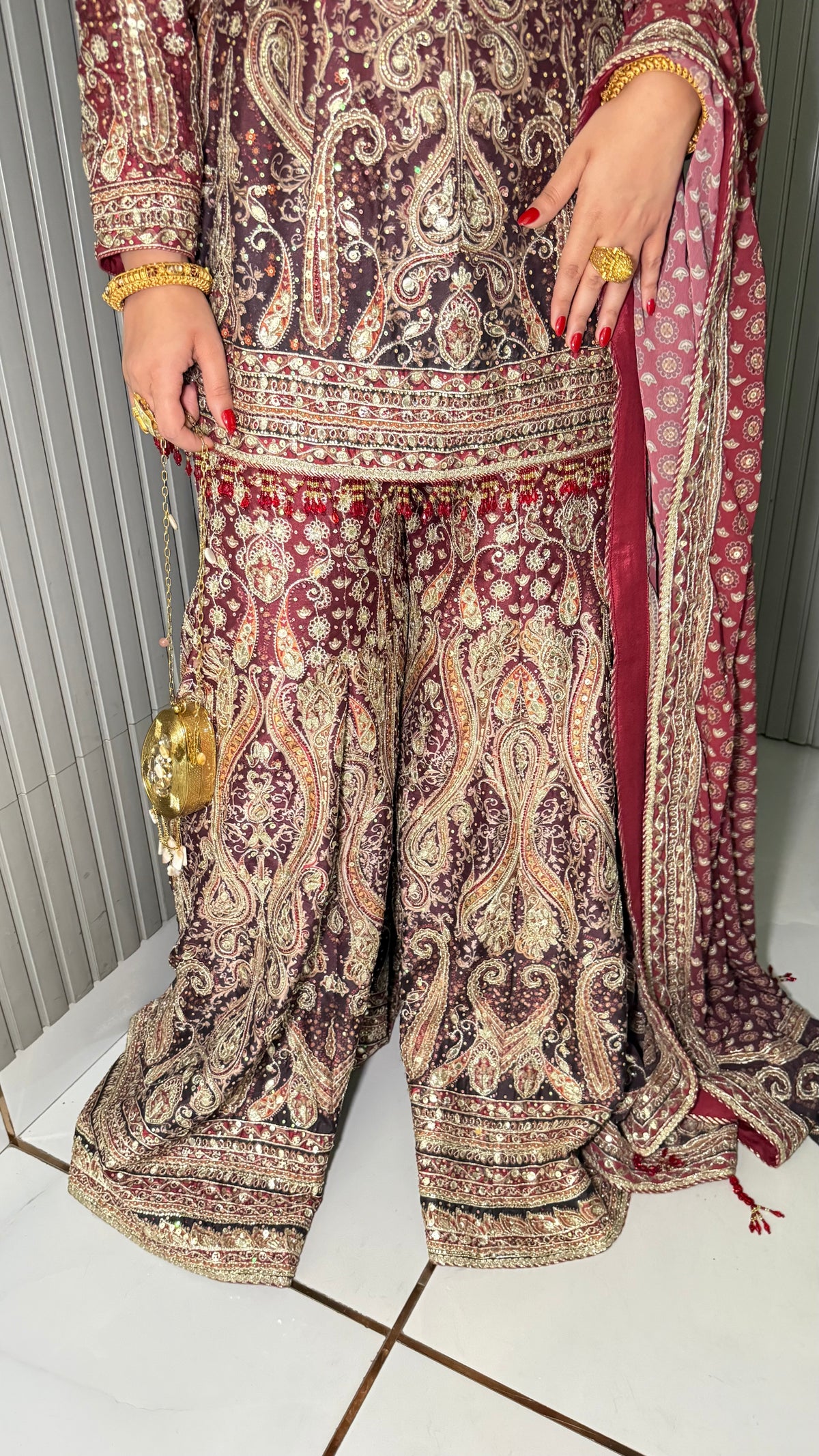 JODHA- WINE HERITAGE PAISLEY SHARARA SUIT