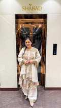 Kashmiri Multi-Thread Embroidered Peplum Suit With Pearl Detailing