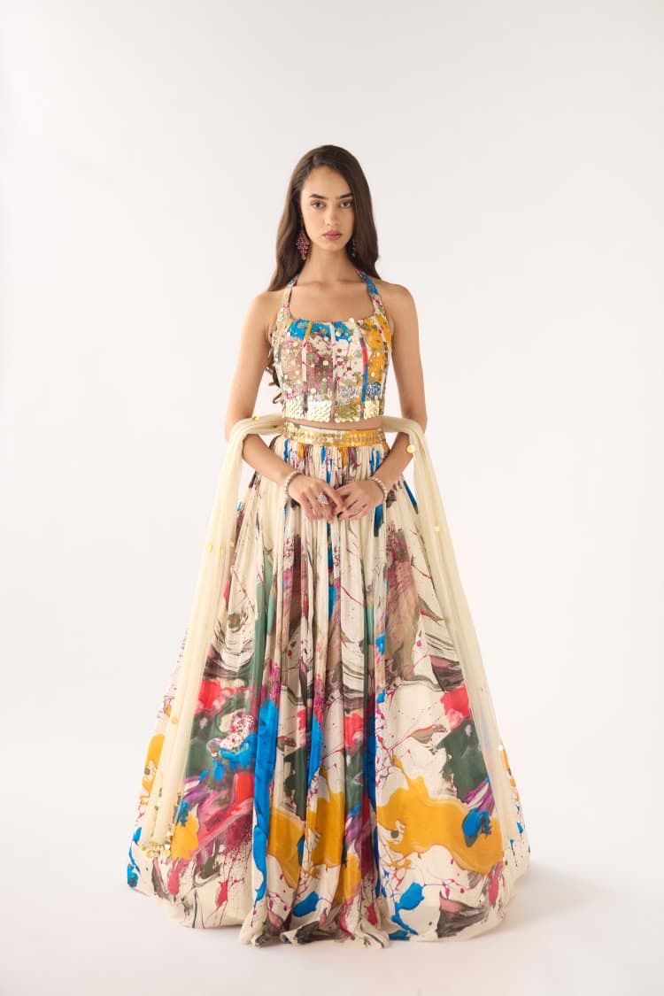 Halterneck Printed Corset Lehenga