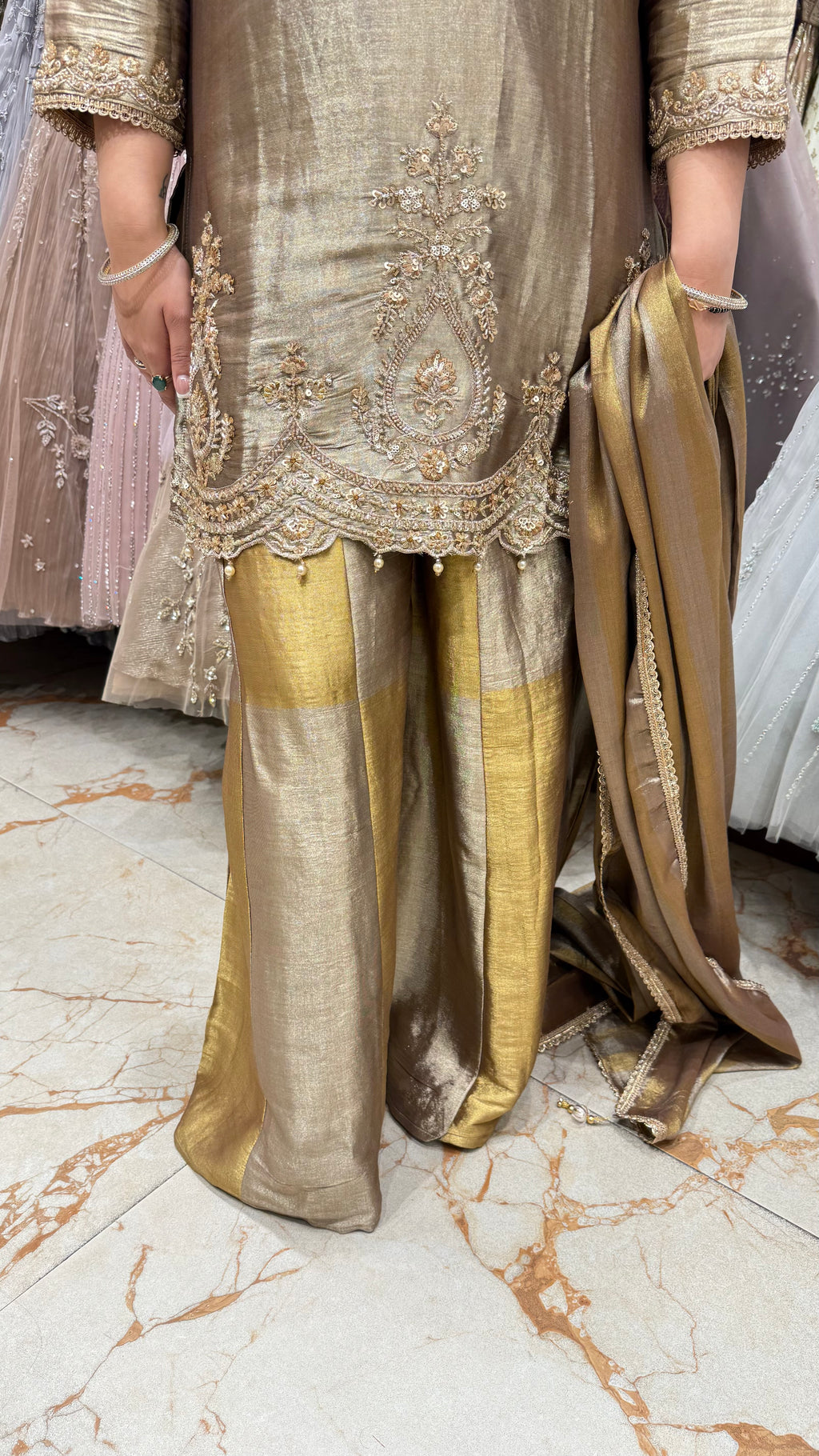 DHOOP CHAON TISSUE SHARARA SUIT