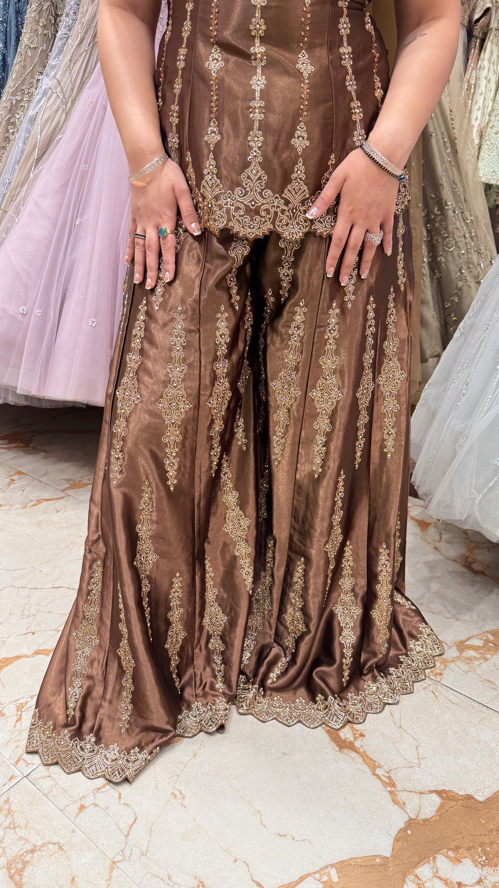SHAHIDA BRONZE INDOWESTERN SHARARA SET