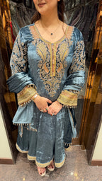 Velvet heavy sleeve embroidered anarkali