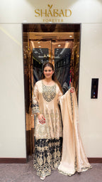 Saira Black Gold Sharara Suit