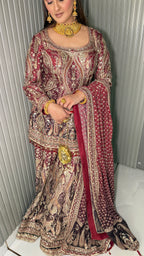 JODHA- WINE HERITAGE PAISLEY SHARARA SUIT