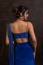 Blue side slit drape saree