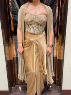 Gold Corset 3pc Drape Skirt & Cape Set
