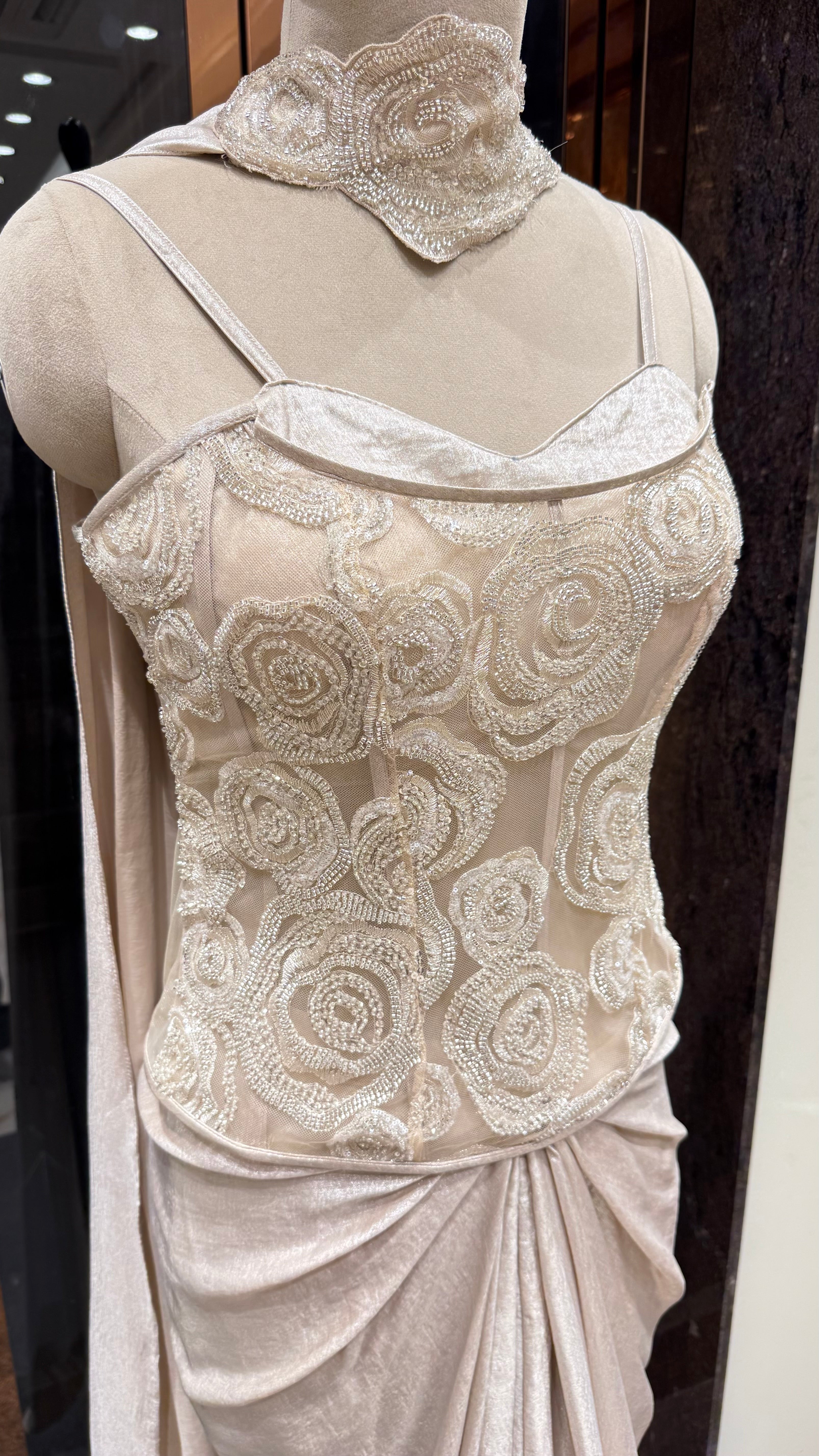 PEARL WHISPER CORSET DRAPE SKIRT WITH CHOKER