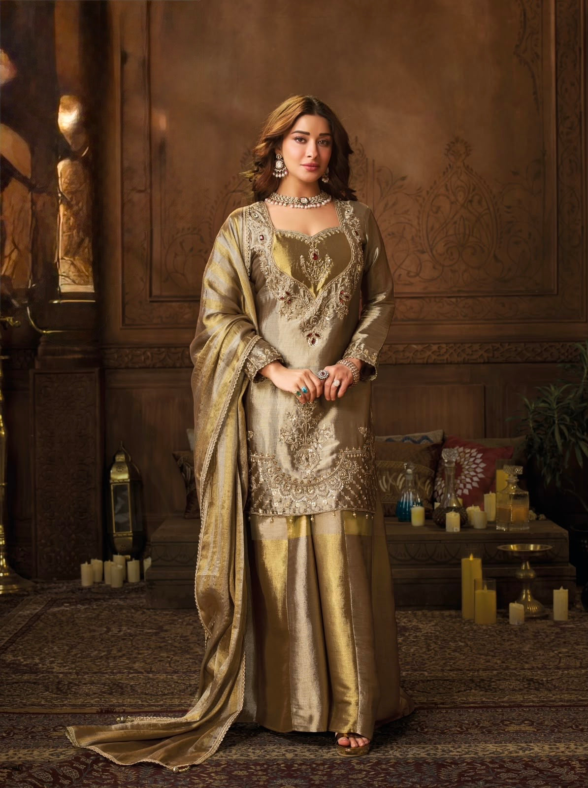 DHOOP CHAON TISSUE SHARARA SUIT