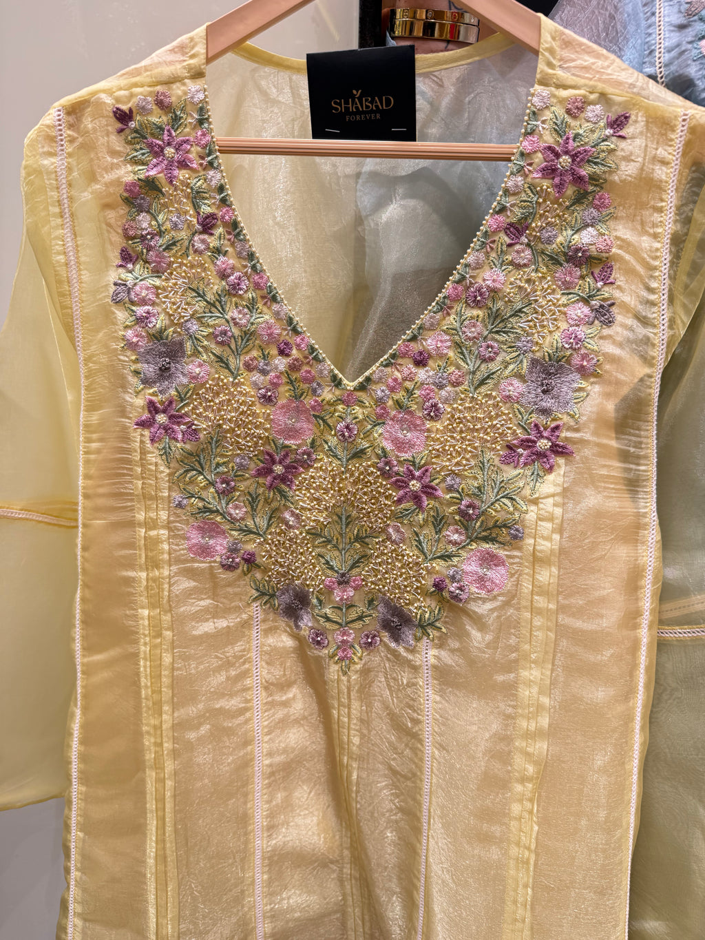 Glass Tissue Thread Embroidered Coord Set With Inner