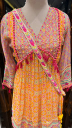 PRINTED PEPLUM KURTA WITH GHARARA & POTLI BAG