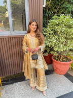 Gold Dual Shade Pearl Hand Embroidered Suit
