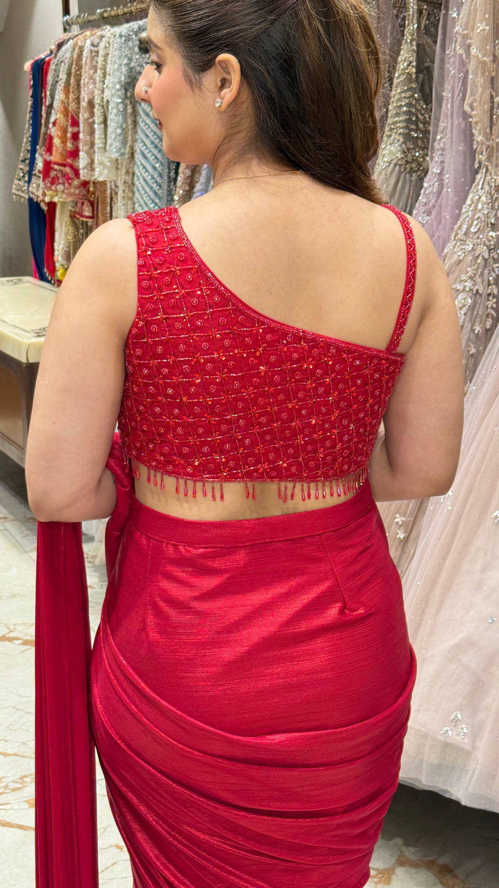 AMRELI RED DRAPE SAREE
