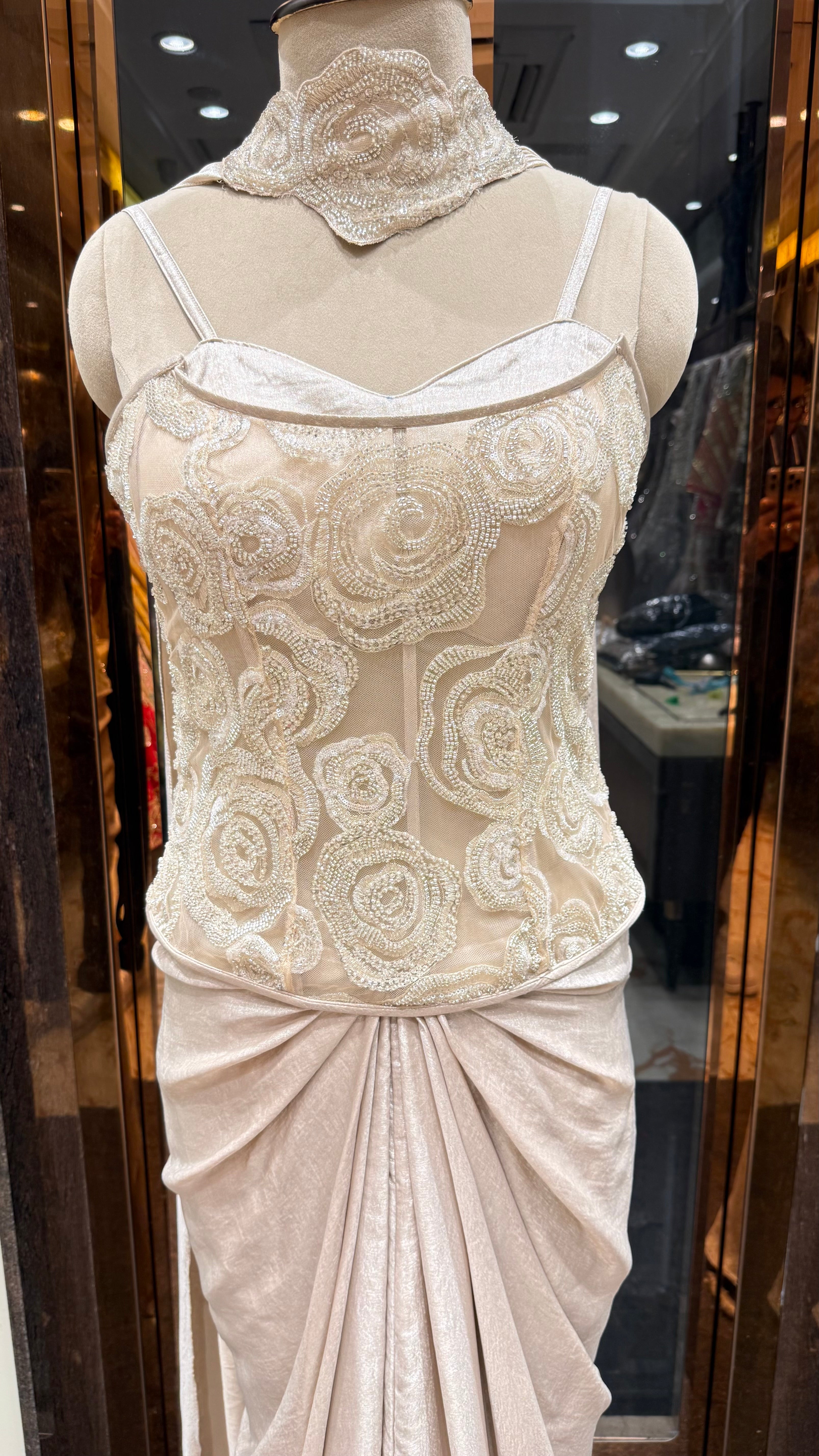 PEARL WHISPER CORSET DRAPE SKIRT WITH CHOKER
