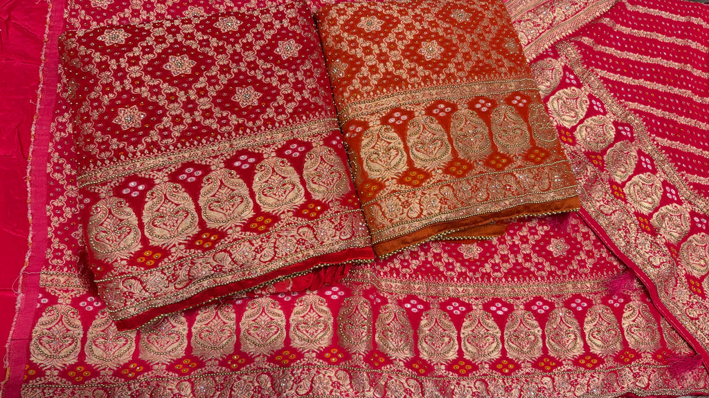 PURE BANARSI BANDHEJ KHADDI GEORGETTE UNSTITCHED SUIT
