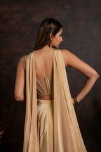Golden handwork corset with satin crepe lehenga and choker duppatta