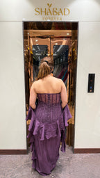 Purple Indowestern Long Corset Dress with Ruffle Duppatta