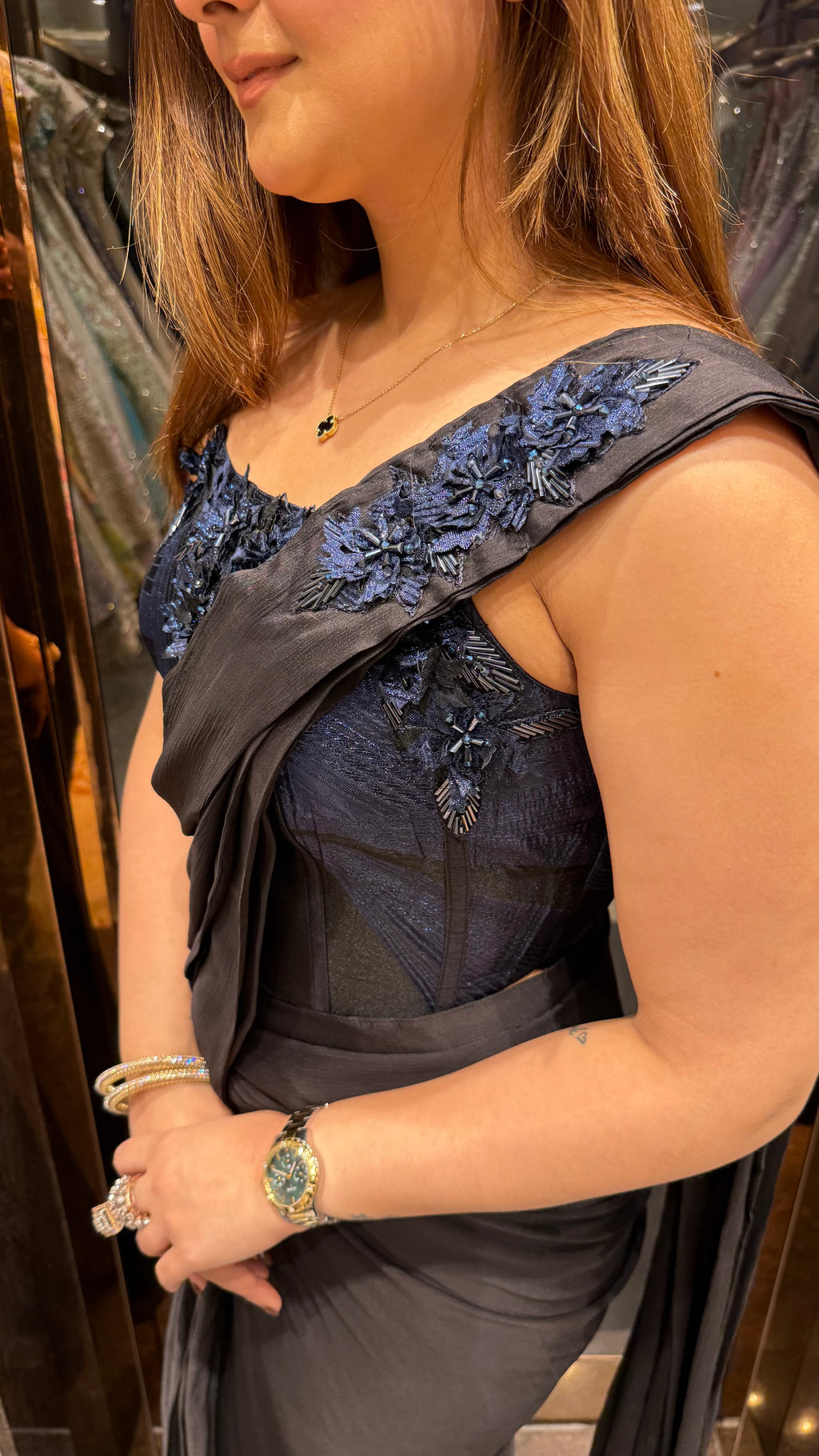 Blue & Black Cocktail Drape Saree