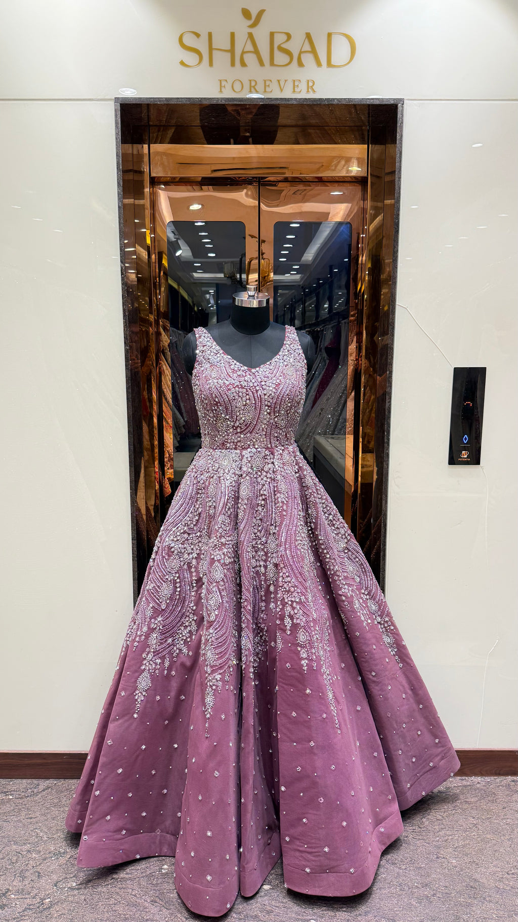 ROSETTE EMBELLISHED BALLGOWN