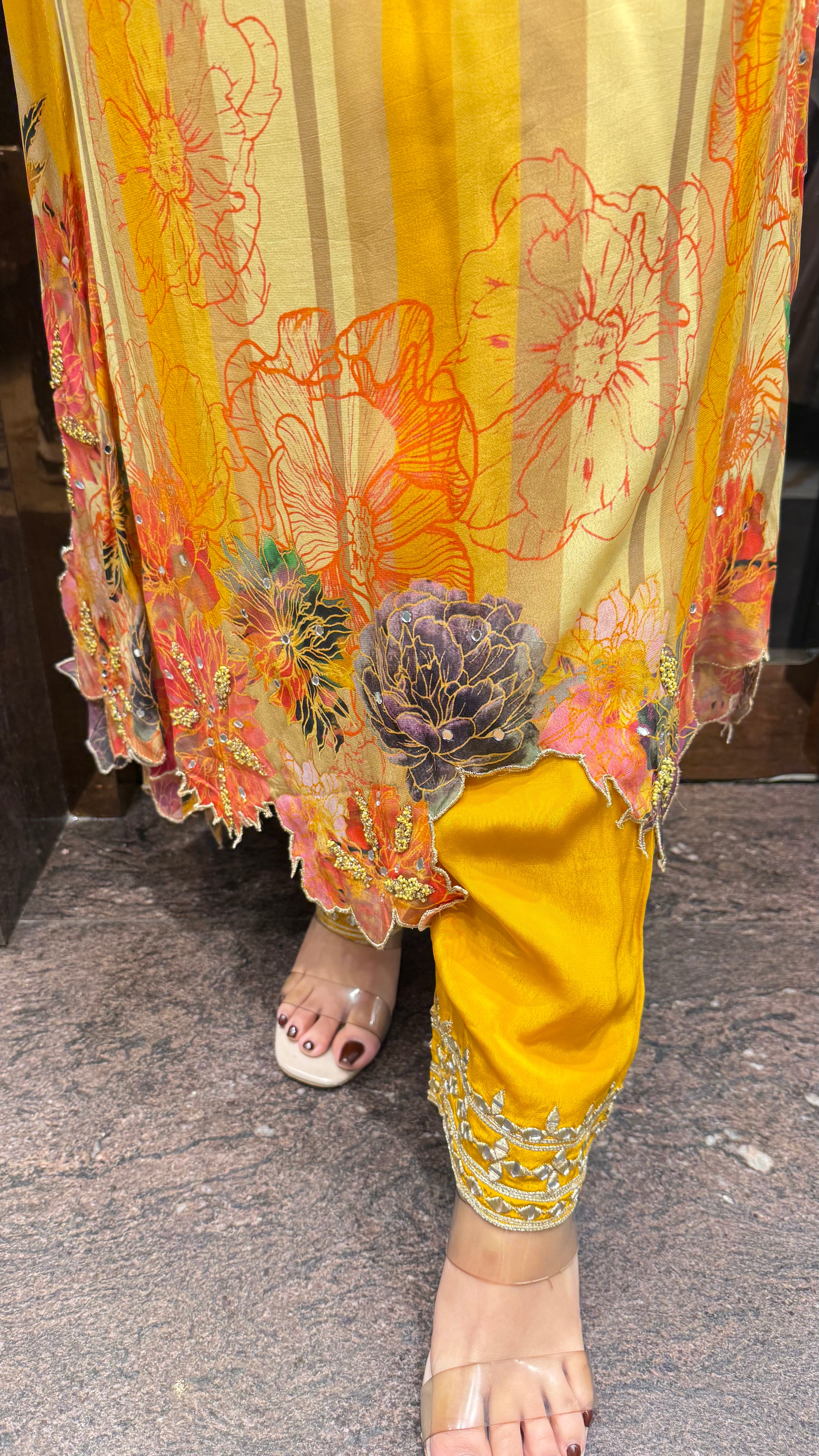 Stripes and multi floral kaftan
