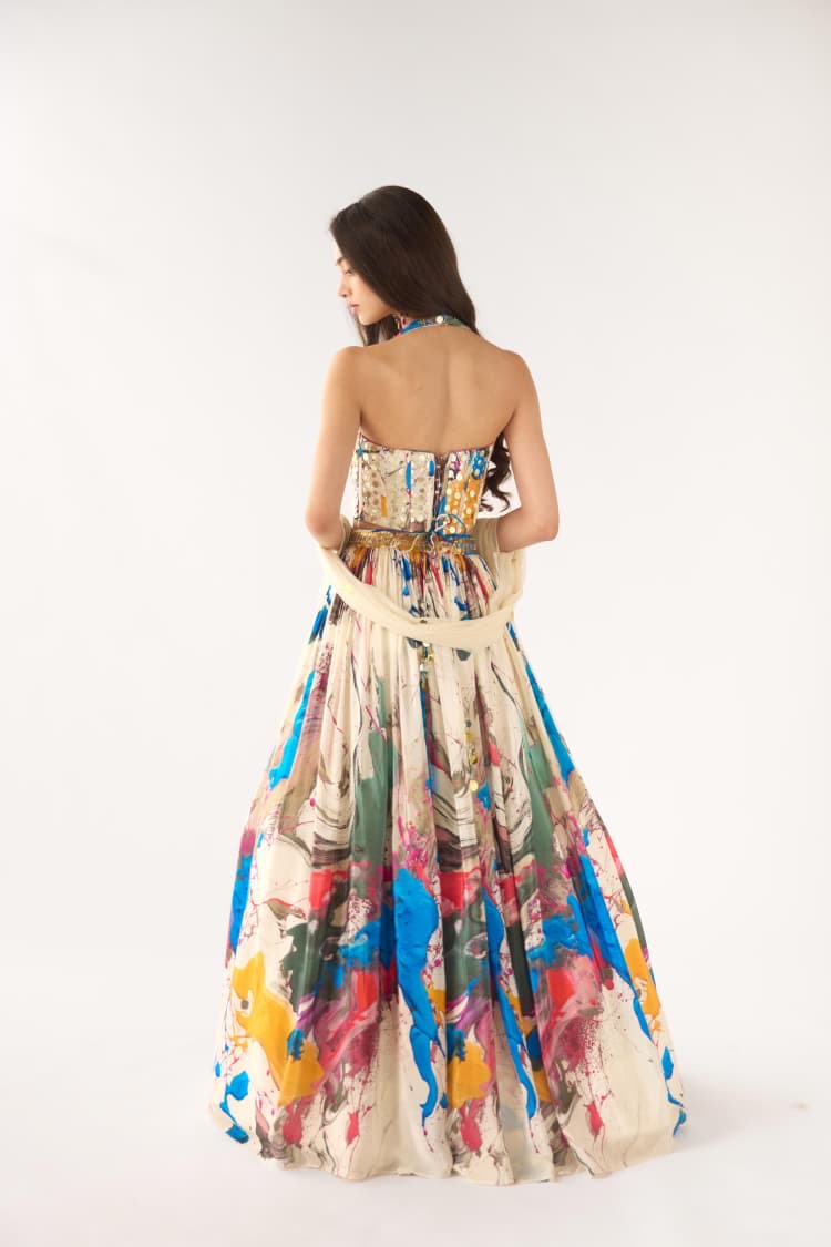 Halterneck Printed Corset Lehenga