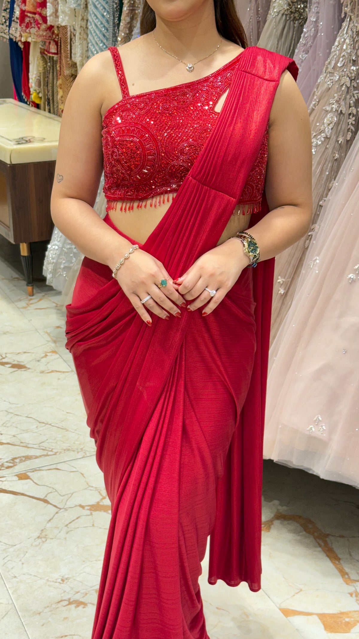 AMRELI RED DRAPE SAREE
