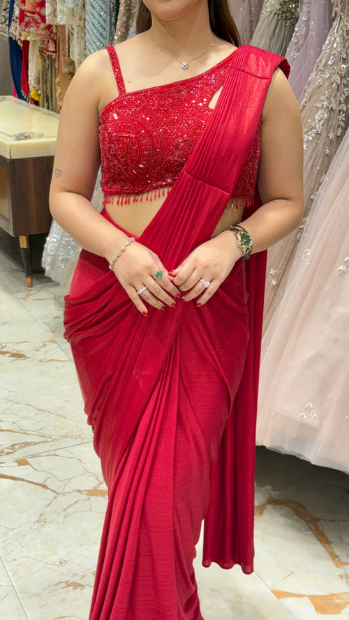AMRELI RED DRAPE SAREE