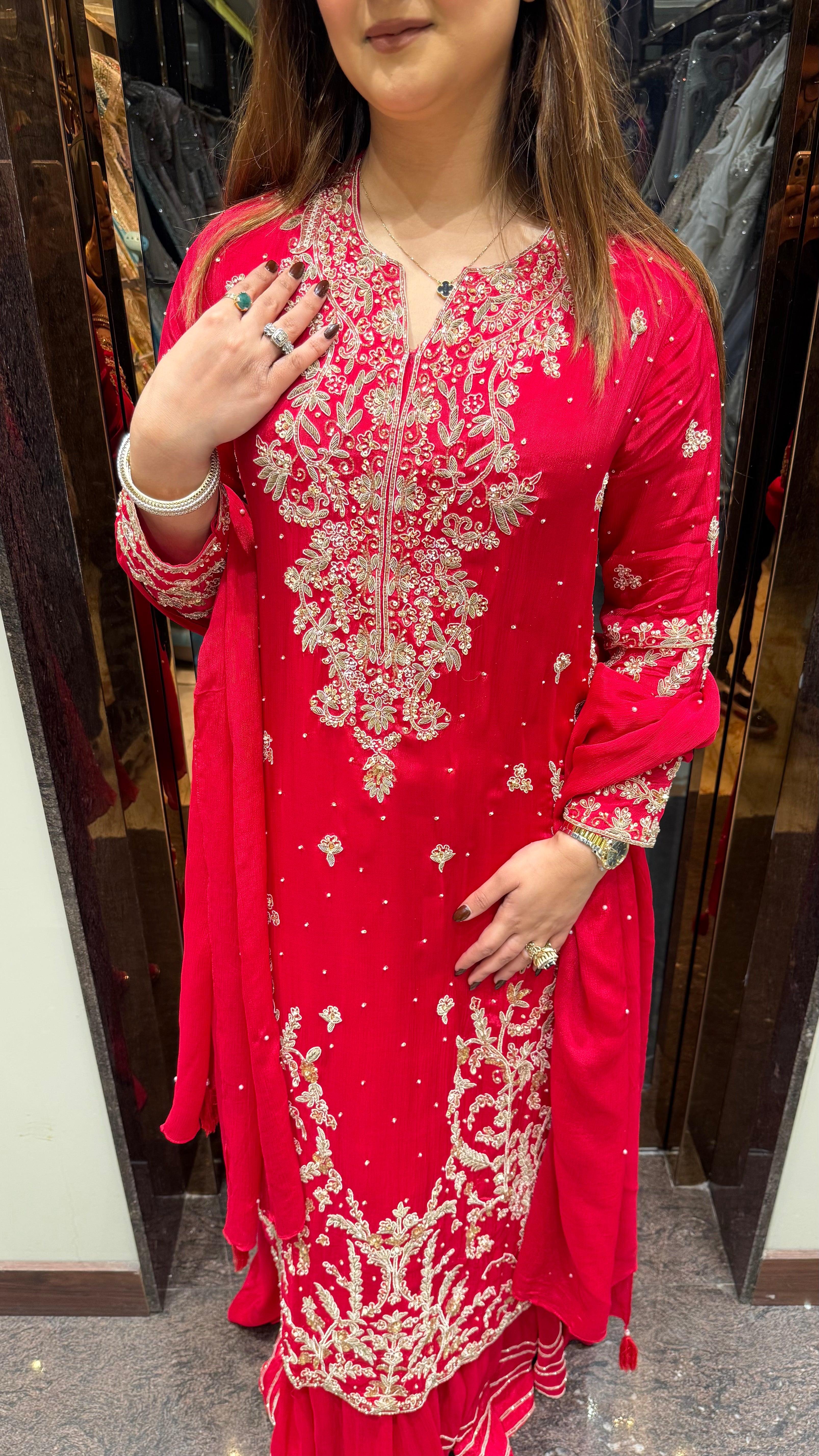 Long handwork Suit With Sharara
