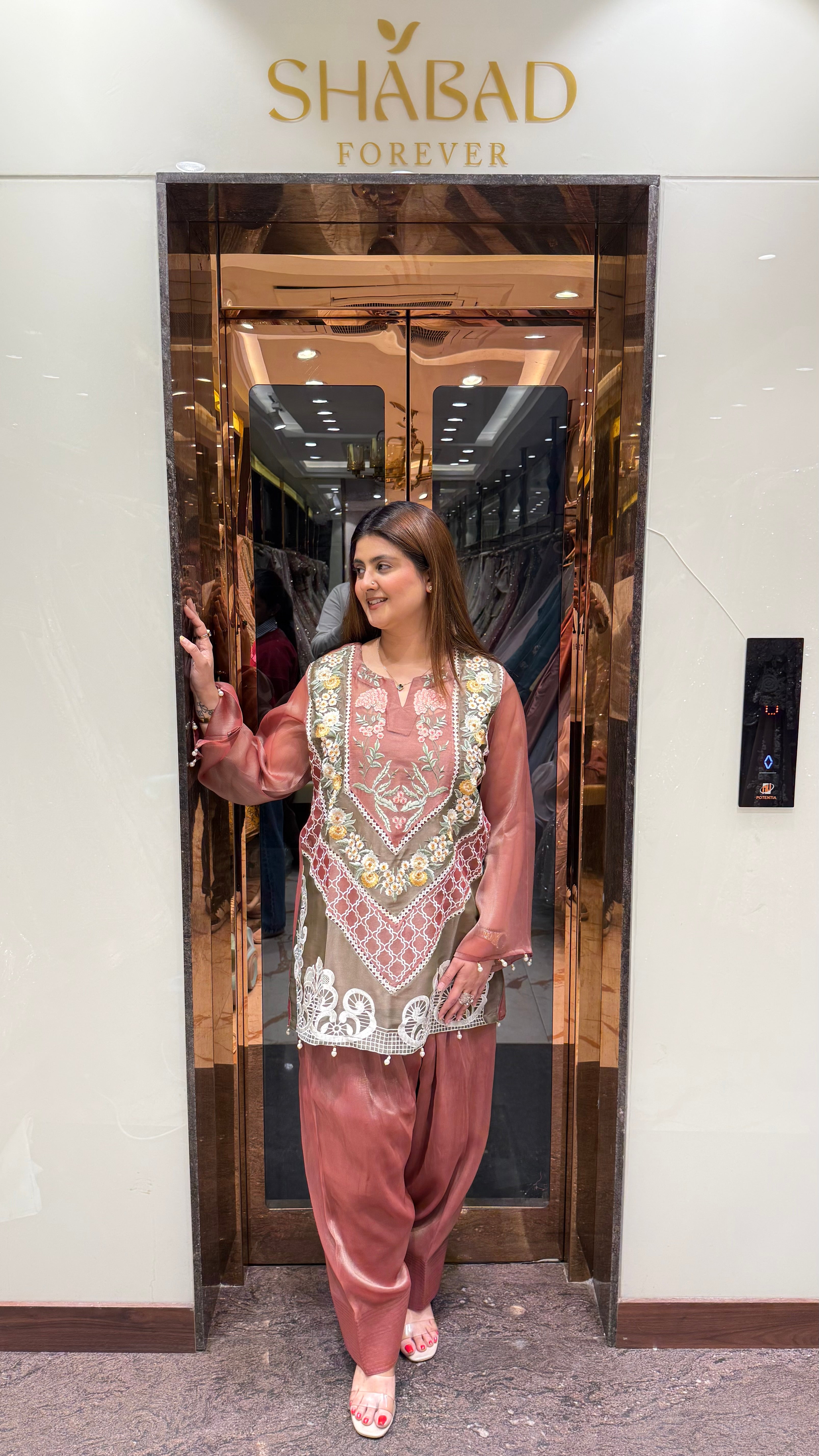 Designer floral organza coordset with farshi salwar