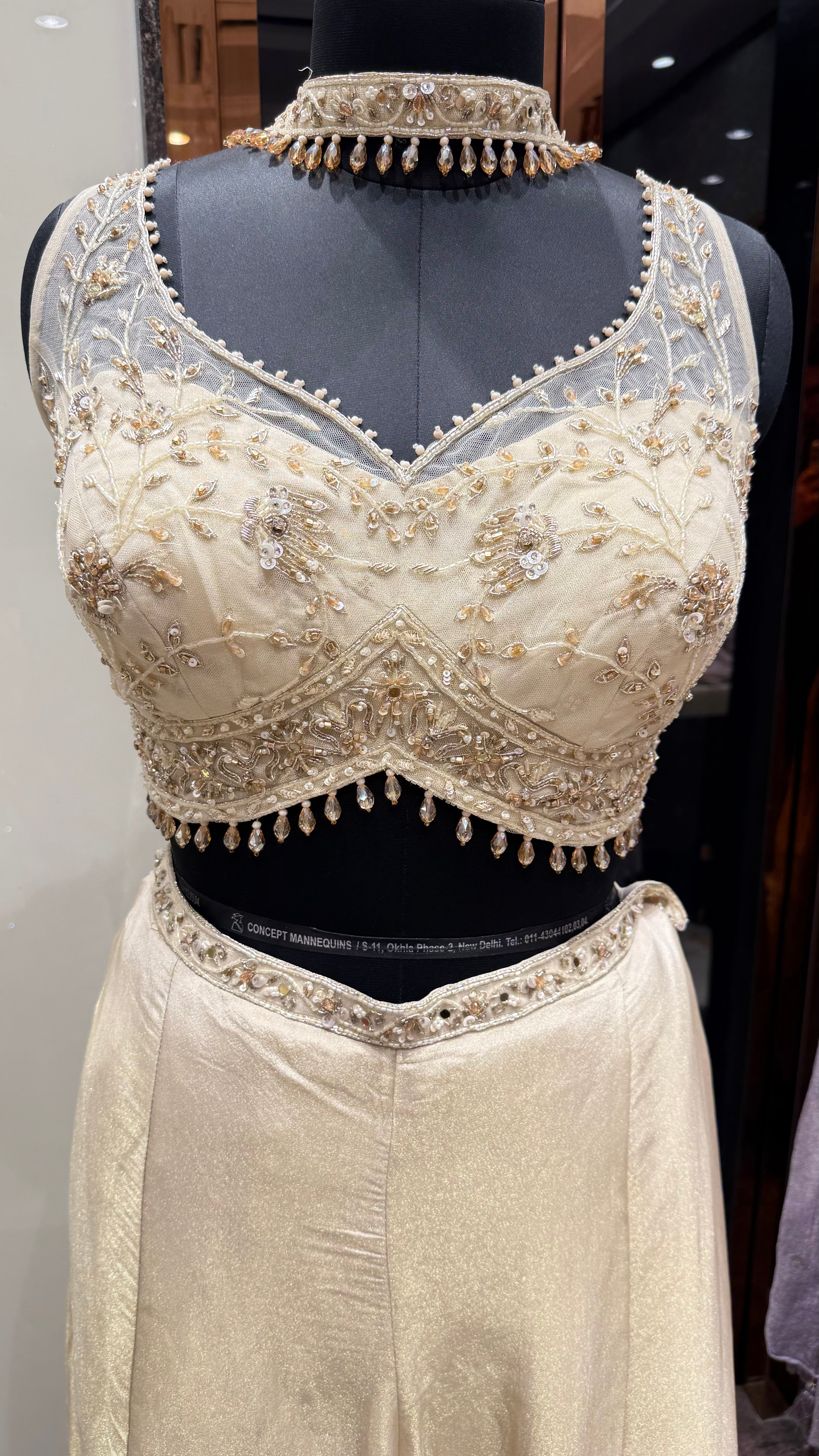 NAZARA EMBROIDERED BUSTIER PALAZZO CHOKER SET
