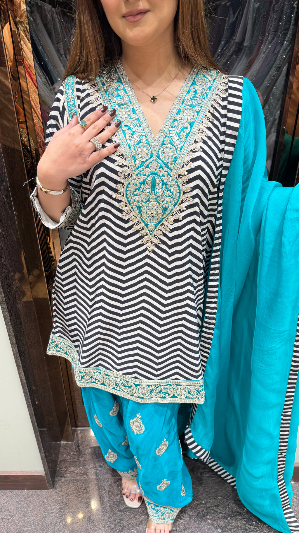 Colour block contrast farshi salwar suit