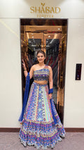 Printed Blue One Shoulder Lehenga