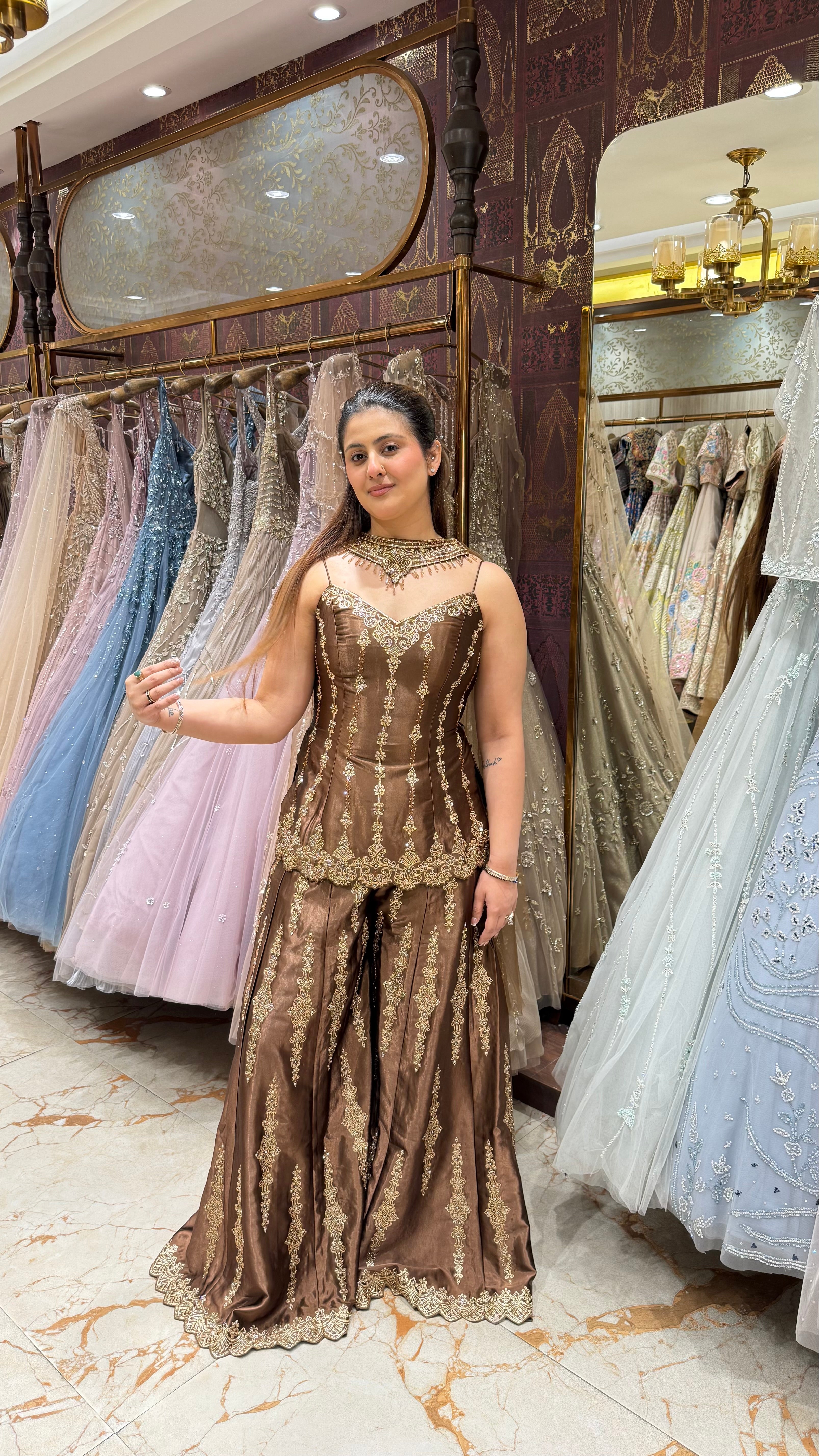 SHAHIDA BRONZE INDOWESTERN SHARARA SET